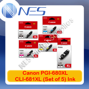 Canon Genuine PGI-680XL/CLI-681XL (Set of 5) High Yield Ink Cartridge for TR7560/TR8560/TS6160/TS8160/TS9160